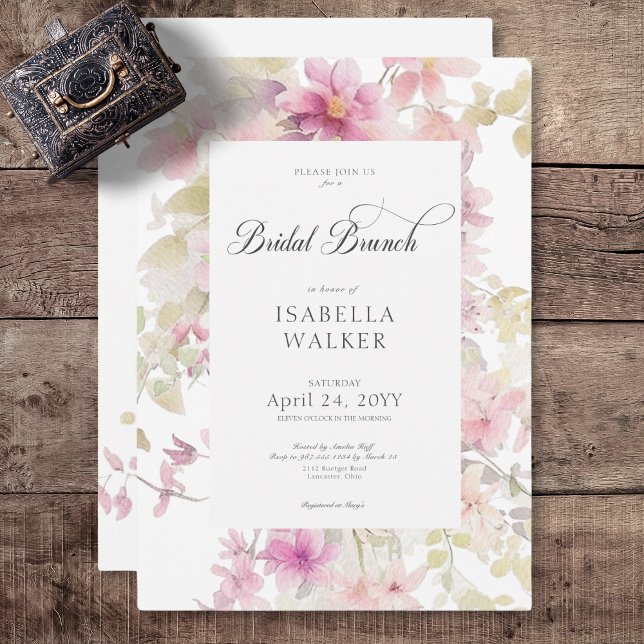 Invitation Aquarelle rose rustique & Sage Brunch nuptial flor (Rustic Pink & Sage Watercolor Floral Bridal Brunch Invitation)