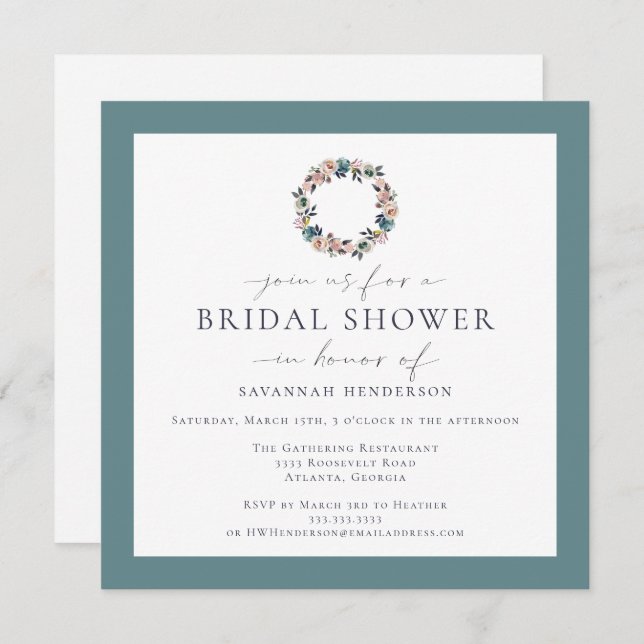Invitation Aquarelle rose Sage Vert Fête des mariées de couro (Devant / Derrière)