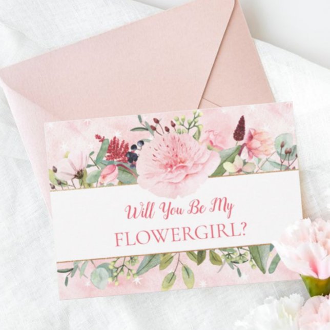 Invitation Aquarelle Rose Serez-Vous Ma Fille Fleur (Créateur téléchargé)