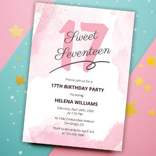 Invitation Aquarelle rose sucré dix-sept 17e anniversaire