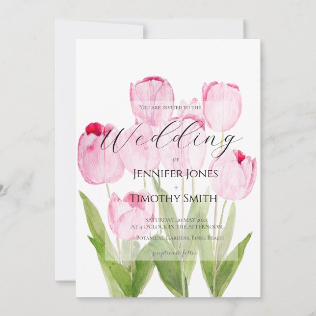 Invitation Aquarelle rose tulipe (Devant)