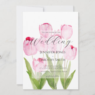 Invitation Aquarelle rose tulipe