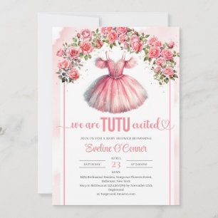 Invitation Aquarelle rose tutu robe rose et or voûté