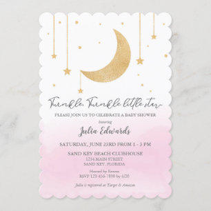 Invitation Aquarelle rose Twinkle Little Star Baby shower
