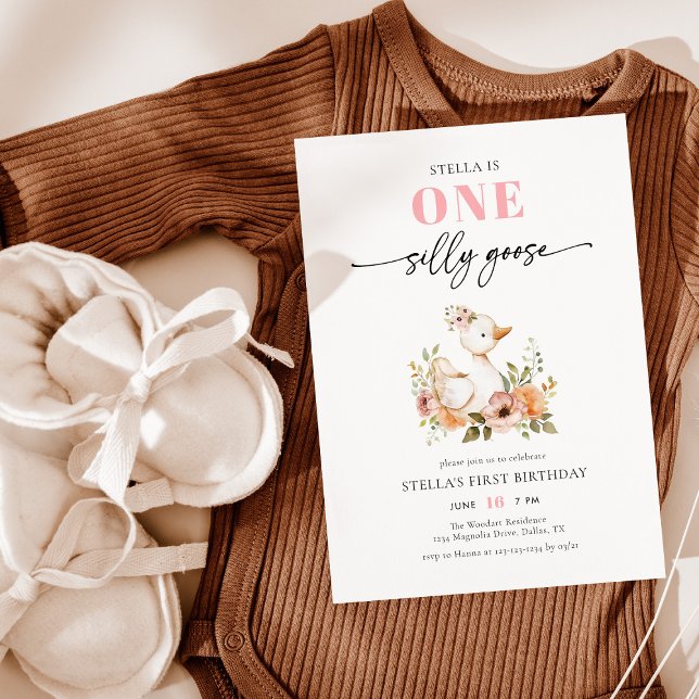 Invitation Aquarelle rose une oie sotte fête d'anniversaire (Créateur téléchargé)