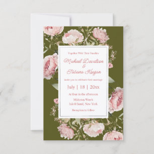 Invitation aquarelle rose vert floral mariage