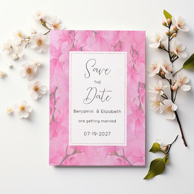 Invitation Aquarelle rose vert orchidée fleurs Enregistrer la (Watercolor pink green orchid flowers Save the Date)