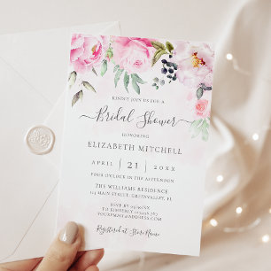 Invitation Aquarelle rose vif Fête des mariées de pivoine flo