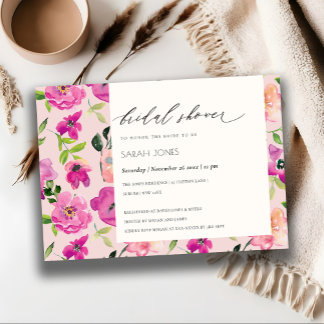 Invitation Aquarelle rose vif Fête des mariées florale