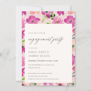 Invitation Aquarelle rose vif Fiançailles floral
