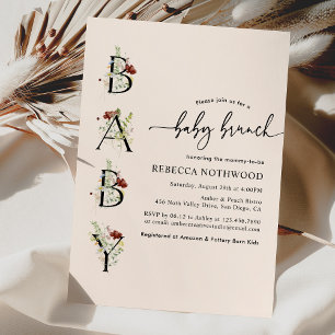 Invitation Aquarelle rose vif Fleurs sauvages Brunch bébé