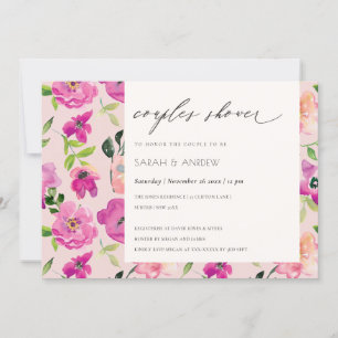 Invitation Aquarelle rose vif Floral Couples Douche