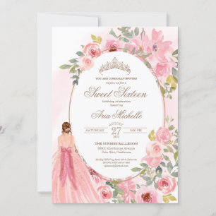 Invitation Aquarelle rose vif Floral Sweet 16 Anniversaire In