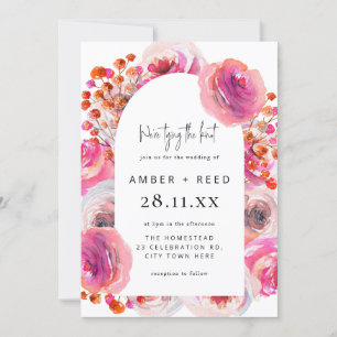Invitation Aquarelle rose vif Mariage d'arc fleuri