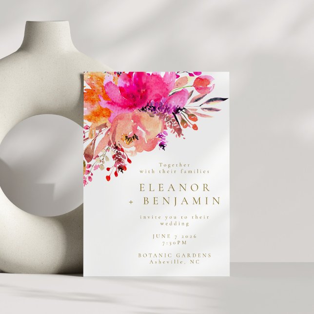 Invitation Aquarelle rose vif Mariage floral blanc (Créateur téléchargé)