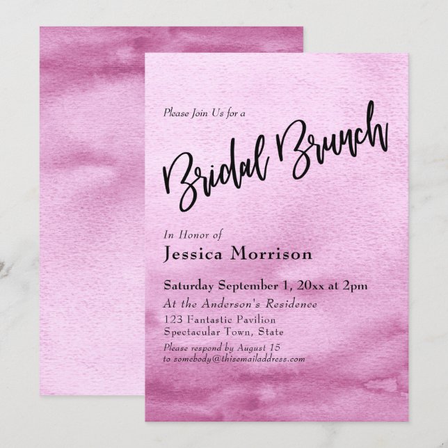 Invitation Aquarelle rose vif Ombre Bridal Brunch (Devant / Derrière)