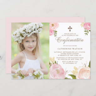 Invitation Aquarelle rose vif Peonies Photo Confirmation
