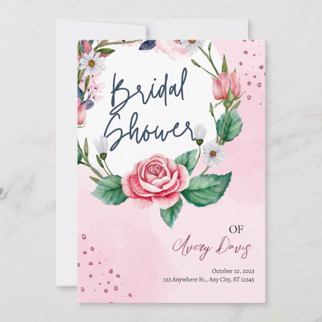 Invitation Aquarelle rose Vintage Floral (Devant)