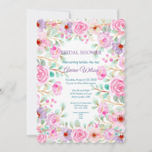 Invitation Aquarelle rose violet et turquoise douche