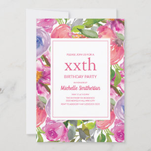 Invitation Aquarelle rose violet Fleur sauvage n'importe quel