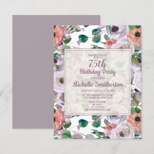 Invitation Aquarelle rose violet Lilac Floral 75e anniversair