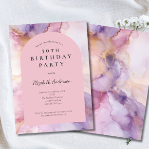 Invitation Aquarelle rose violet or Arc 50e anniversaire