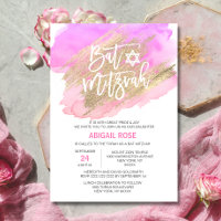 Aquarelle Rose Violet Or BAT MITZVAH Étoile de Dav