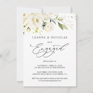 Invitation Aquarelle Roses blanches Foliing Engagement