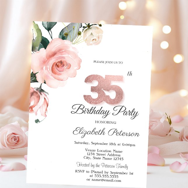 Invitation Aquarelle Roses Fardées 35e Anniversaire (Créateur téléchargé)