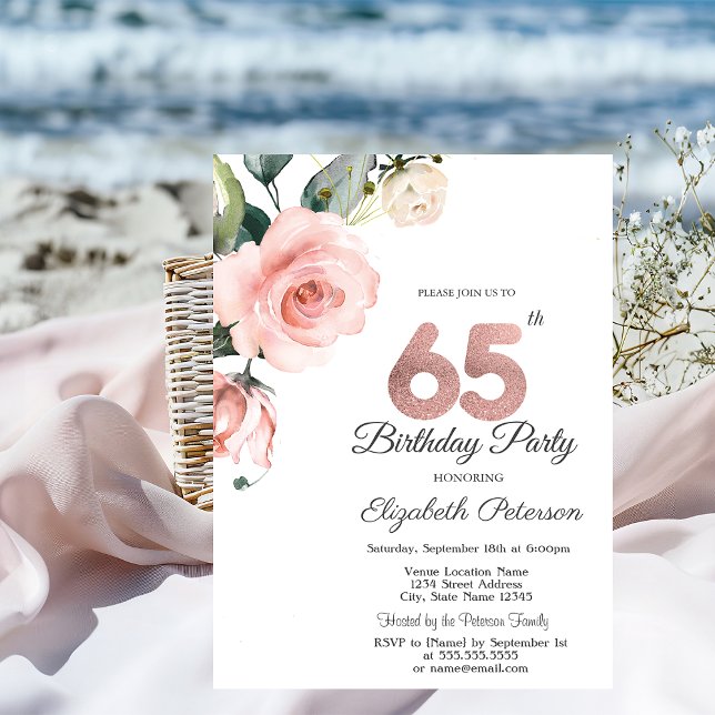 Invitation Aquarelle Roses Fardées 65e Anniversaire (Créateur téléchargé)