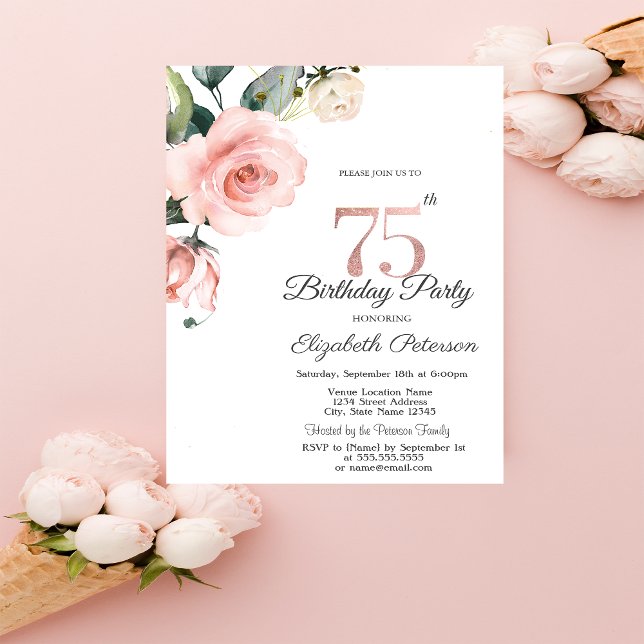 Invitation Aquarelle Roses Fardées 75e Anniversaire (Créateur téléchargé)