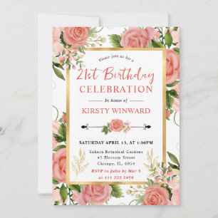 Invitation Aquarelle Roses Fleurs Roses 21e Anniversaire