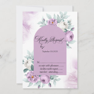 Invitation Aquarelle Roses Lilas Points à pois RSVP