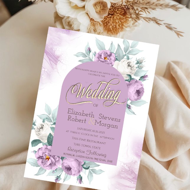 Invitation Aquarelle Roses Lilas Points Wedding (Créateur téléchargé)