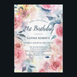 Invitation Aquarelle Roses roses Florales Romantique 21 Anniv<br><div class="desc">Customisez cette Lovely Romantic Dreamy Floral 21st Birthday Party Invitation présentant une aquarelle artistique originale de roses rouges roses sur un arrière - plan blanc. Design féminin et frais.</div>