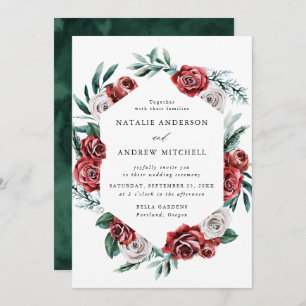 Invitation Aquarelle Roses rouges et blanches Mariage de cadr