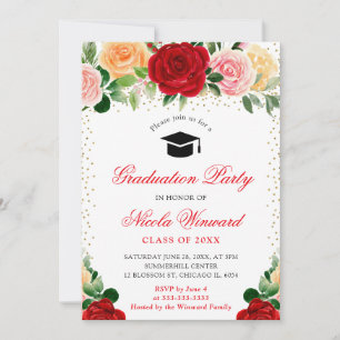 Invitation Aquarelle Roses Rouges et Jaunes Diplôme