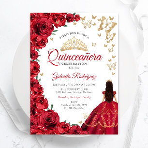 Invitation Aquarelle Roses rouges Quinceanera Florale