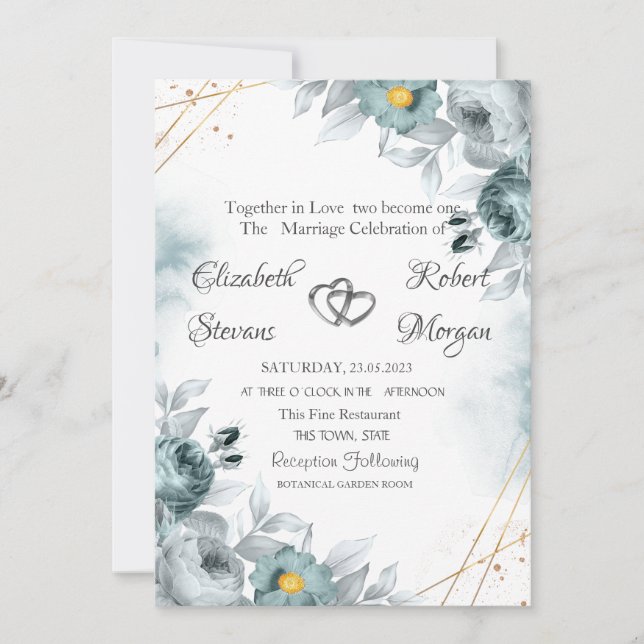 Invitation Aquarelle Roses Vert Menthe Élégantes (Devant)