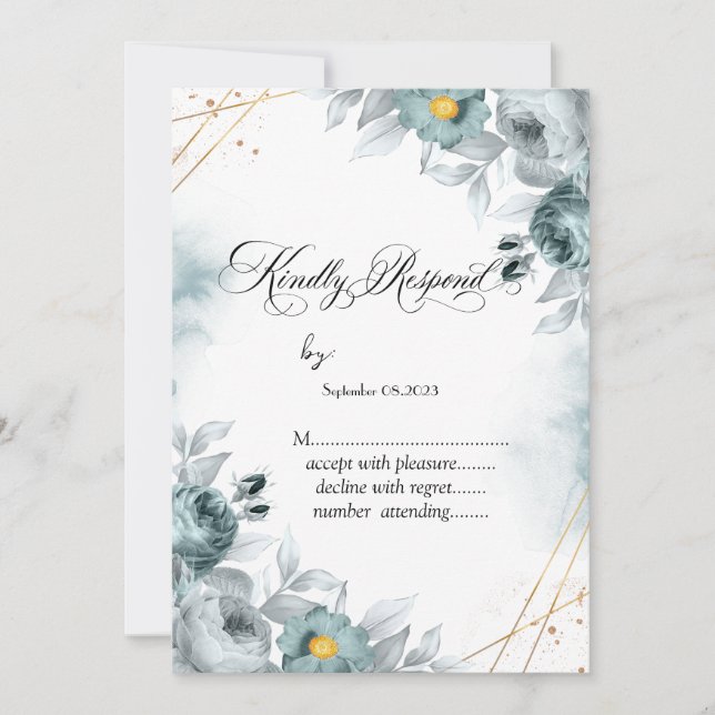 Invitation Aquarelle Roses Vert Menthe RSVP (Devant)