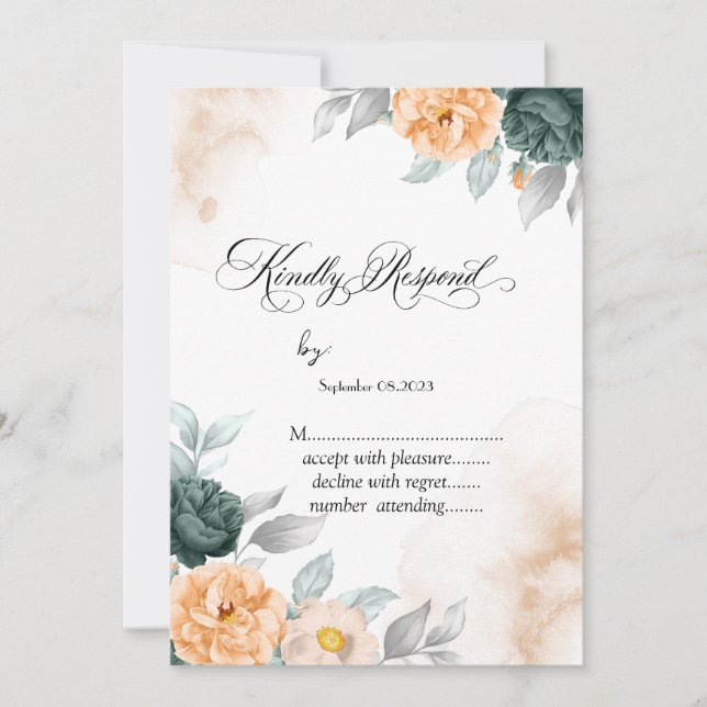 Invitation Aquarelle Roses Vertes RSVP (Devant)