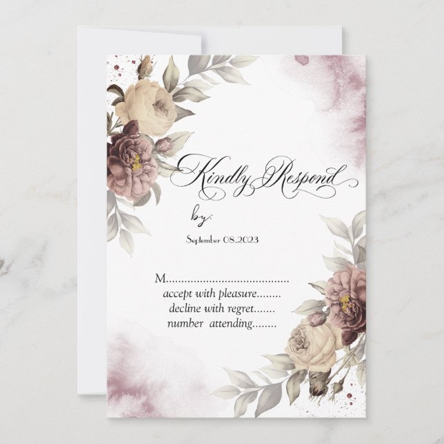 Invitation Aquarelle Roses Vintage Points RSVP (Devant)