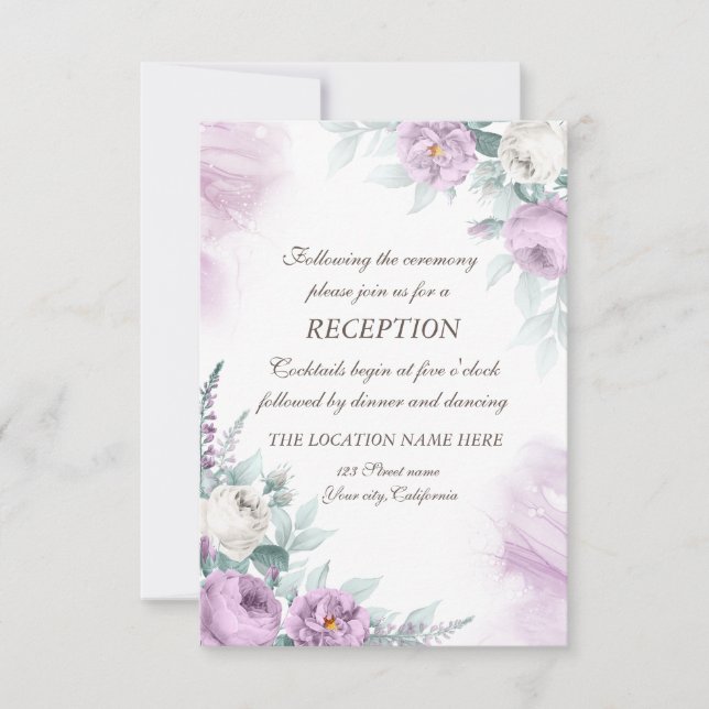 Invitation Aquarelle Roses Violettes Points Wedding (Devant)