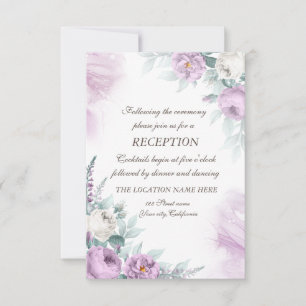 Invitation Aquarelle Roses Violettes Points Wedding