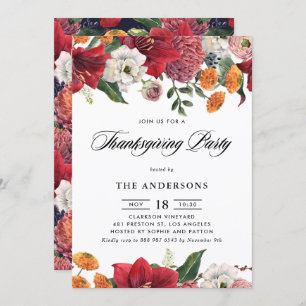 Invitation Aquarelle Rouge Amaryllis Floral Thanksgiving Part