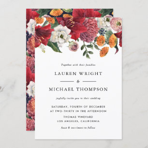 Invitation Aquarelle Rouge Amaryllis Mariage Floral