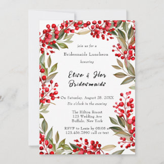 Invitation Aquarelle Rouge Berry Wreath Bridesmaigres Déjeune
