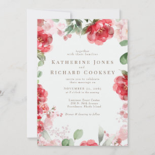 Invitation Aquarelle Rouge & Blush Floral Mariage élégant