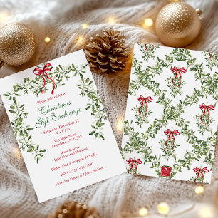 Invitation Aquarelle Rouge Bow Mistletoe Garland Noël