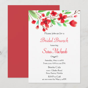Invitation Aquarelle Rouge cerise fleurs Brunch nuptial